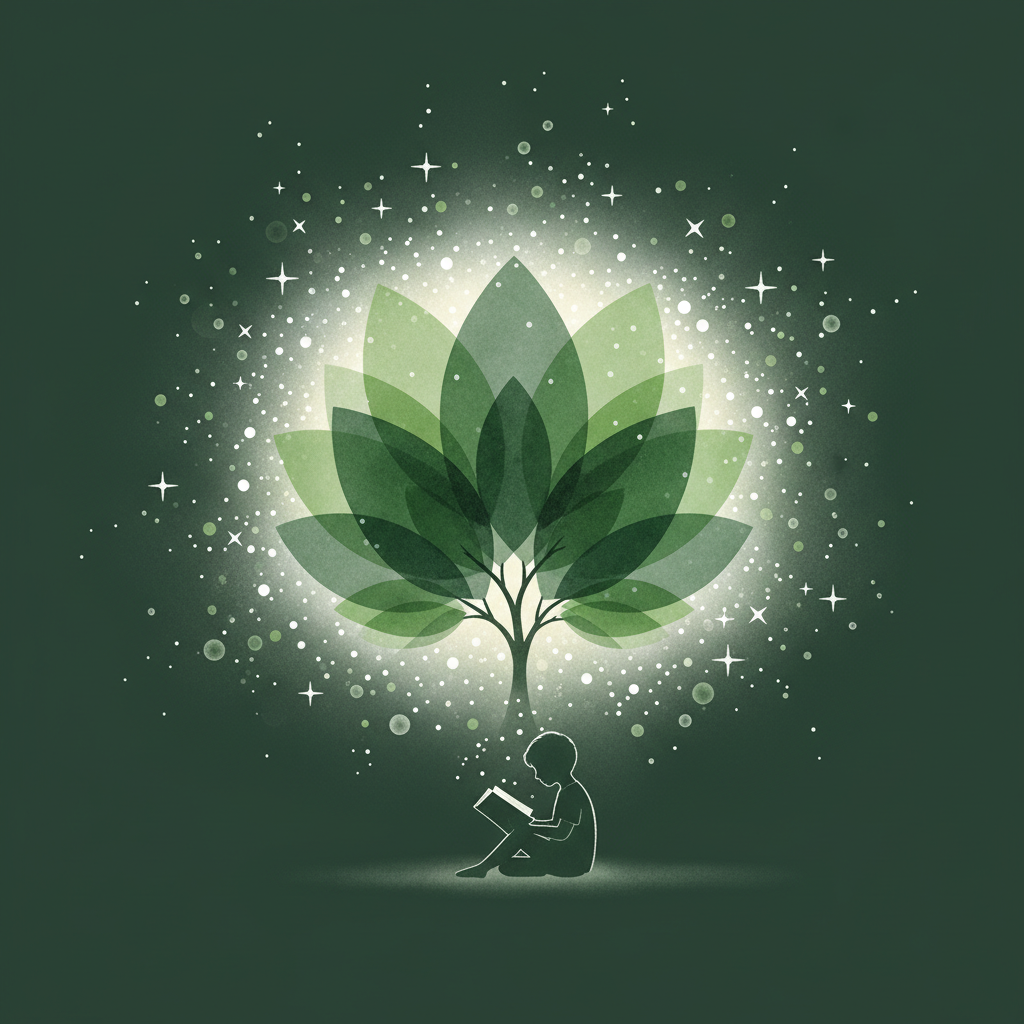 طفل يقرأ تحت شجرة المعرفة